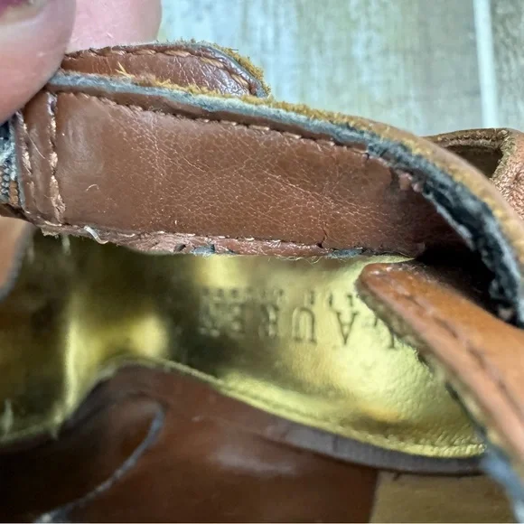 Ralph Lauren Hannie Brown T Strap‎ Peep Toe Wedge Sandals Leather Sz 8.5 - Picture 11 of 16